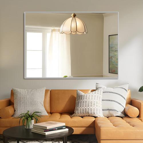 NeuType Full Length Mirror 51x32 Large Bedroom Floor Mirror, Aluminum Alloy Frame, Wall-Mounted or Leaning, for Living Room, Silver