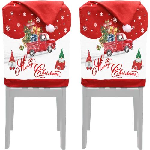 Christmas Chair Covers Set of 4, Christmas Chair Back Covers, Santa Hat Chair Covers, Christmas Decorations Indoor Chair Covers for Dining Room, Christmas Kitchen Decor Dining Room Chair Covers