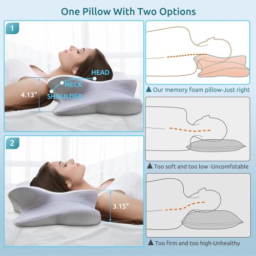 DONAMA Cervical Pillow for Neck and Shoulder,Contour Memory Foam Pillow,Ergonomic Neck Support Pillow for Side Back Stomach Sleepers with Pillowcase-Standard Size