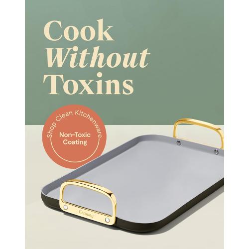Caraway Double Burner Griddle - 19x12” Griddle Pan - Non-Stick Ceramic Coated - Non Toxic, PTFE & PFOA Free - Oven Safe & Compatible with All Stovetops - Black