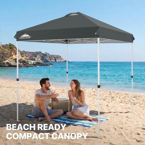 EAGLE PEAK 6.6x6.6 Pop Up Canopy Tent Easy Up Canopy Outdoor, Gray | Patented PeakPush™ Center Lock, 1 Person Setup Portable Pop Up Tent, Beach, Markets, Camping Sport Events, Wheeled Carry Bag