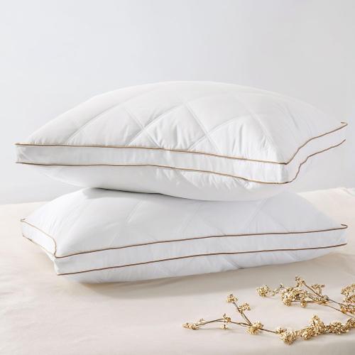 White 2Pack Peace nest Medium-Firm Goose Feather Down Pillow with Gusset, Medium Neck Support for Stomach, Side and Back Sleepers
