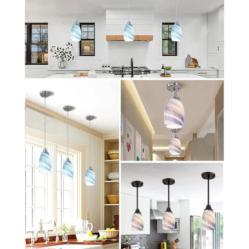 Oval Glass Pendant Lamp Shade - Grey Blue Art Glass Light Covers for Kitchen Island Pendant Light Fixtures Replacement