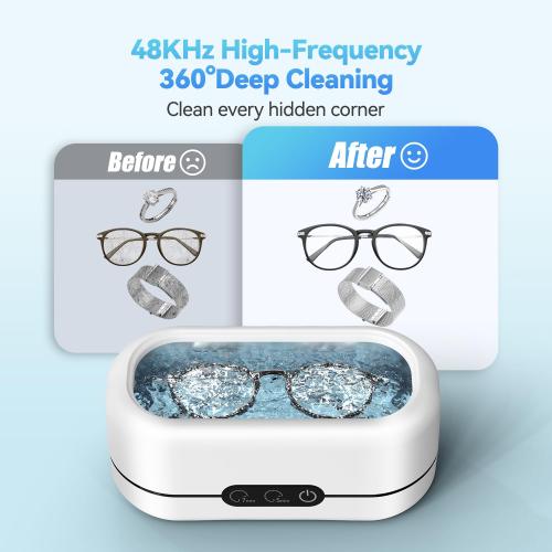 Ultrasonic Jewelry Cleaner, 48KHz Ultrasonic Cleaner Machine for Jewelry, Eyeglasses, Rings, Watch Strap, Dentures-Dual Cleaning Modes, 304 Stainless Steel Tank