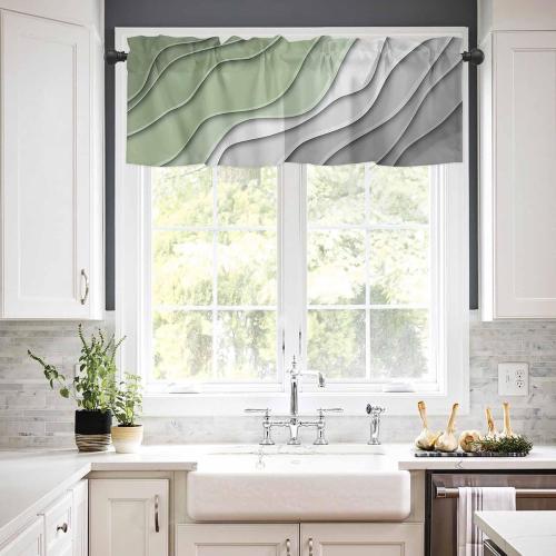Sage Green Grey Ombre Valances for Windows, Modern Geometric Kitchen Curtains Window Treatment Decor, Abstract Art Aesthetic Cream Rod Pocket Short Window Valances for Living Room/Bedroom, 54 x 18