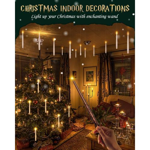 Floating Candles with Wand 10PCs - Magic Hanging Candles Christmas Decorations Flameless Taper Candles with Remote, Floating Lights Gifts for Window Home Bedroom Wedding Birthday Party Indoor Decor