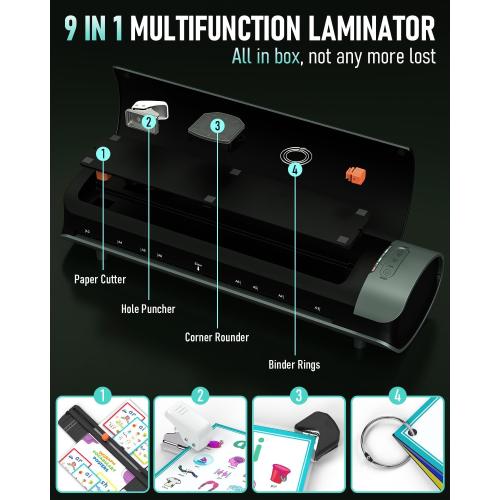 Qfun Laminator Machine 11x17 Cold Thermal Laminator，13 inch Laminating Machine 60s Warm-up with 30 Laminate Sheets，9 in 1 Desktop A3 Lamination Machine with Paper Trimmer for Teacher Home Office