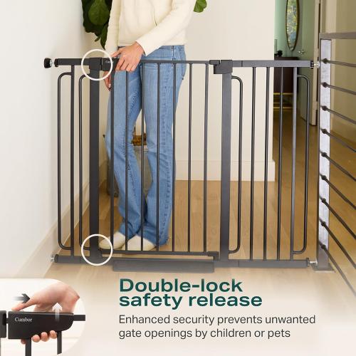 Cumbor 36 Extra Tall Baby Gate for Stairs, 29.7-57 Extra Wide Dog Gate for Doorways Hallways, Pressure Mounted Child Gate for Wide Opening, Auto Close Personal Safety for Babies and Pets, Black