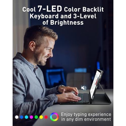 TUNKARMOR for iPad 9th / 8th / 7th Generation 10.2 inch & iPad Air 3rd Gen & iPad Pro 10.5 inch Case with Keyboard 7 Color Backlit - Built in Pencil Holder with Mouse (Black)
