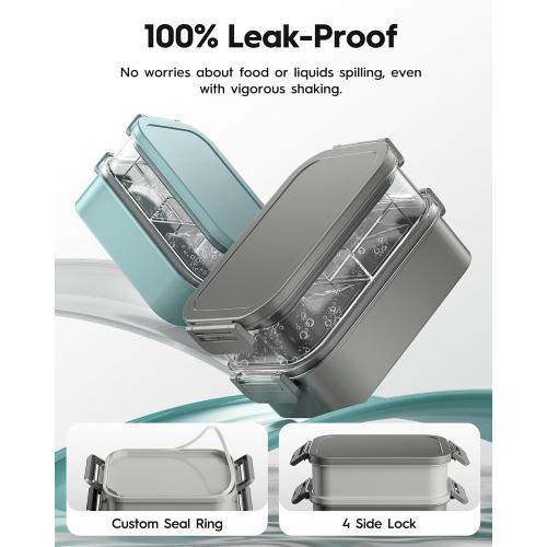 Adults Bento Box with Insulated Lunch Bag, 74oz Capacity 3 Stackable Leak-Proof Bento Box Built-In Utensil and Sauce, PFAS & BPA-Free, Microwave & Dishwasher Safe (Dusk Gray)