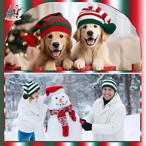 6 Pcs Christmas Elf Hat Knitted Santa Hat Winter Beanie Striped Hat for Adult Xmas New Year's Party Costume Accessory
