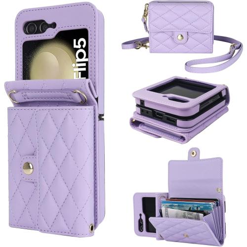 PURPLE SAMSUNG GALXY FLIP WALLET CASE KIHUWEY for Crossbody Purse with Credit Card Slot Holder RFID Blocking PU Leather Adjustable Lanyard Detachable Strap Wrist for Women (Purple)