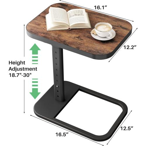 Kitstorack TV Tray Table, Adjustable Height & Flip-Top & Rounded Metal Corners, Snack Table for Couch, Sofa, Bed, Chair, Living Room, C Shaped End Side Table for Eating, Dinner or Laptop, Small Spaces