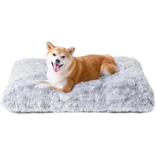 EHEYCIGA Fluffy Dog Crate Bed for Large Dogs, Plush Faux Fur Pad, Calming Anti Anxiety Large Bed, Washable Soft Warm Dog Crate Mat with Non-Slip Bottom