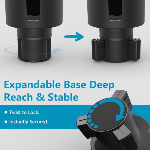 Seven Sparta Car Cup Holder Expander with Adjustable Base, Compatible with Hydro Flasks 32/40 Ounce, Compatible with Yeti Ramblers 20/26/30 Ounce, Other Bottles in 3.4-3.8 (Black)