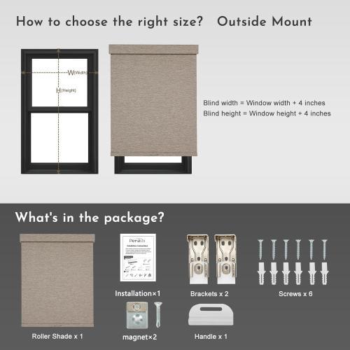 Persilux Blackout Roller Shades for Window Blinds,Cordless,Linen Fabric,Thermal Insulated Fabric UV Protection Shades for Home,Office,Bedroom,Door,Blackout-Light Brown,30 W X 72 H