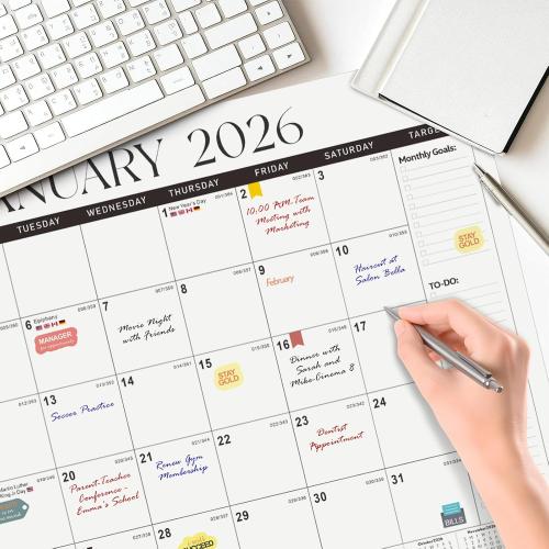 2026 Desk Calendar, Large Desk Calendar 22 x 17 (Jan 2026 - Jun 2027) Monthly Desktop Wall Planner for Family Teacher School Office Supplies, Black-White