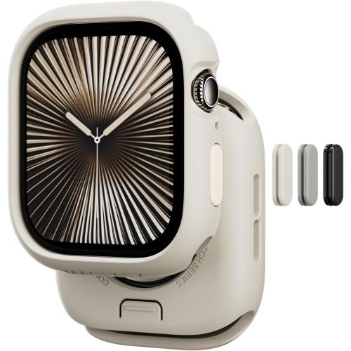 MAGEASY Designed for Apple Watch Series 11 Case 46mm | Shockproof Silicone Bumper with Customizable Buttons, Military Grade Durable Protective iWatch Cover, Skin Series - Starlight White