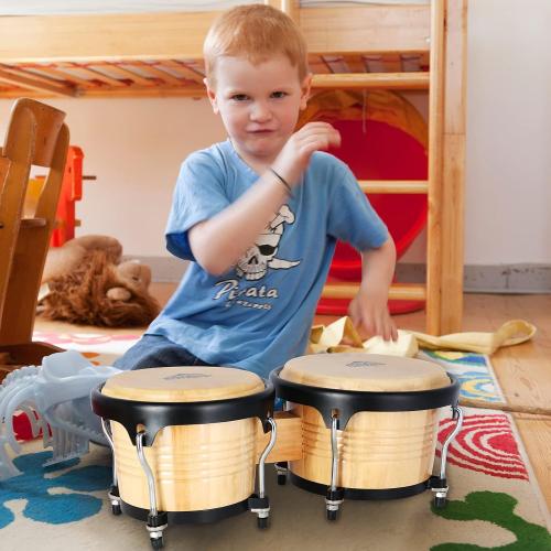 EASTROCK Bongo Drums 7” and 9” Set for Adults Beginners Professionals Tunable Wood and Metal Drum Percussion Instruments with Tuning Wrench(7” 9” Bongos)