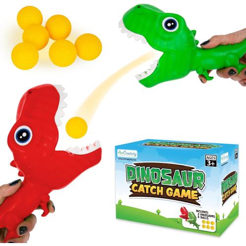 ArtCreativity Dinosaur Pop and Catch Game - Dino Pop and Catch Toy with 2 Catch Cup Launchers and 6 Balls - Press Trigger to Pop Out The Ball - Summer Games for Kids Outside Play - Outdoor Games
