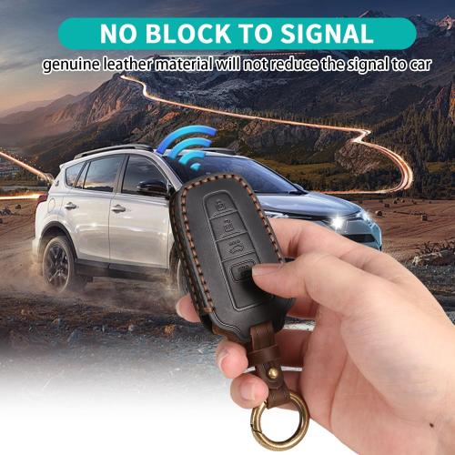 for Toyota Key Fob Cover Genuine Leather Key Case Shell Compatible with 4Runner Highlander Camry RAV4 C-HR (Black, 4 Buttons)