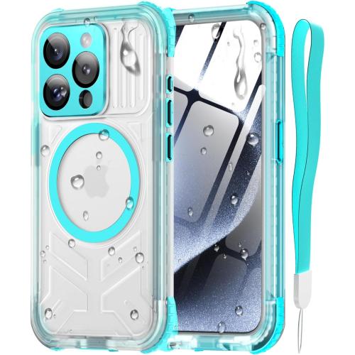 for iPhone 15 Pro Max Waterproof Case with Magsafe, Screen Protector, Lanyard, IP68 Military Full Body Shockproof, for Water Sports Outdoor Work, Funda para 15 Pro Max Impermeable, 6.7 Teal