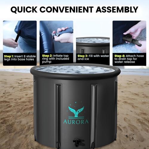 Aurora XL Ice Bath - Up to 6'7, Heavy Duty, Inflatable, Portable, Black, Cold Plunge Tub with Thermometer & Timer