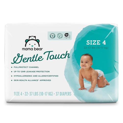 4pk Amazon Brand - Mama Bear Gentle Touch Diapers, Size 4, 37 Count