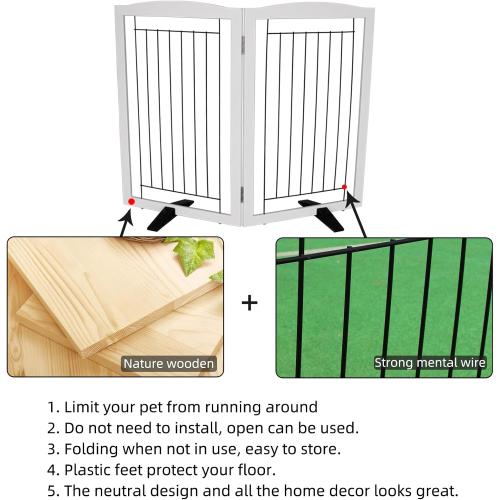 ZJSF Freestanding Dog Fence Indoor, Foldable Dog Gate for Doorways, Stairs or Hallways, Sturdy Wood Extra Wide Pet Gate with Support Feet for The House, White, 32 Height-2 Panels