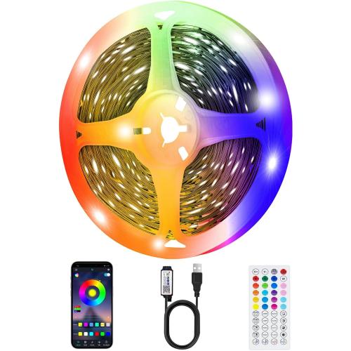 LED Strip Lights for Bedroom, 32.8ft Smart RGB Music Sync Bluetooth App & Remote Control, USB-Powered LED Strip Lights for TV, Gaming, Bedroom, PC, Home Theater