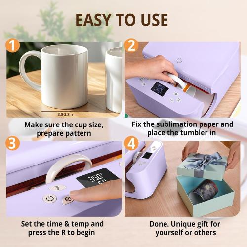 HTVRONT Auto Tumbler Heat Press Machine - Mug Heat Press Heat Up Fast & Even, Professional Tumbler Press High-Security for 2.95-3.18 Sublimation Tumblers, Cups, Glasses and Mugs, Purple