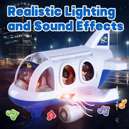 PLAY Airplane Toy for Kids - Toddler Airplane Toys Travel Plane Toys for Kids 2  Years Old with Small Figures & Baggage Carrier, Musical Toy Airplane with Lights for Boys Girls Gifts Birthday (Blue)
