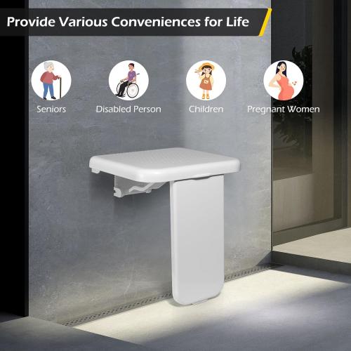 Dyna-Living Folding Shower Seat Wall Mounted 485 lbs Load-Bearing Fold Down Shower Seat for Inside Shower, ABS Material Folding Shower Bench Foldable Shower Chair for Shower Stall