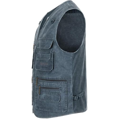 Size M Men's Denim Vest Outdoor Casual Multi Pocket Sleeveless Jacket Jean Work Travel Utility Vest