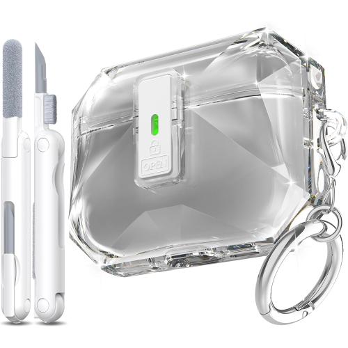 R-fun for AirPods Pro 3 Case, Transparent Non-Yellowing with Cleaning Kit & Keychain, Auto Pop-Up Lid Design for AirPods Pro 3rd Generation Case, Compatible with Magsafe, Clear Black