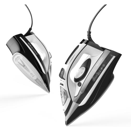 1700W Steam Iron for Clothes Rapid Heating, Stick Ceramic Soleplate, 3-Way Auto-Off, Burst of Steam, 14.07oz Water Tank Ironing Clothes for Home