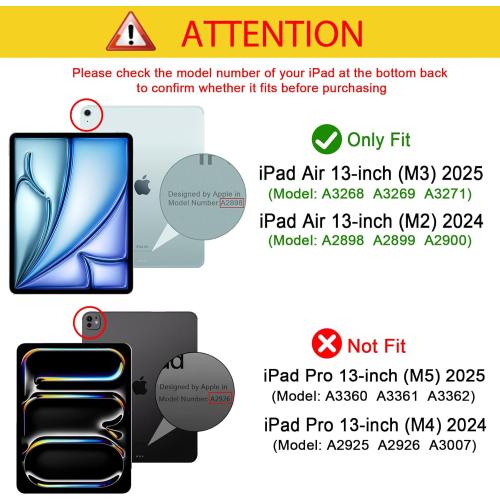 ProCase for iPad Air 13 Inch Case M3 2025/M2 2024, Slim Smart Cover iPad 13 Air M3 M2 Case with Translucent Hard Shell Back, Supports Touch ID, Auto Wake/Sleep -Black