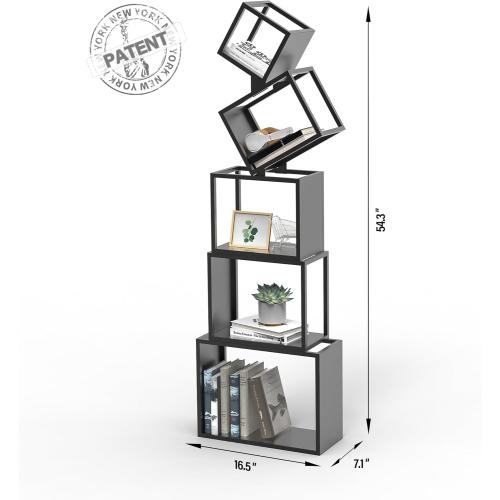 Modern 5-Tier Candle-Shaped Bookshelf, Modern Storage Shelves, Sturdy Metal Shelve and Bookcase for Displaying Books, Decor, and Plants Unique Metal Art Design