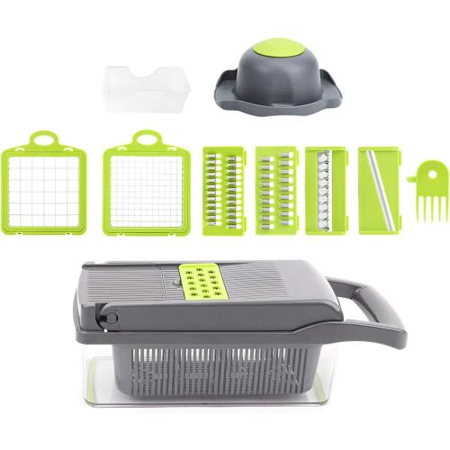 Vegetable Chopper, Multifunctional Vegetable Slicer Cutter Mandoline Slicer Cheese Grater Onion Chopper Potato Slicing Tool for Veggie Fruit Cheese, Includes 7 Interchangeable Cutting Blades