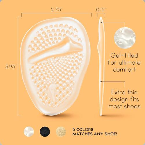 Walkize Metatarsal Pads Women | Heel Inserts for Women | Ball of Foot Cushions (2 Pairs Foot Pads) All Day Pain Relief and Comfort One Size Fits Shoe Inserts (Foot Cushions Clear)