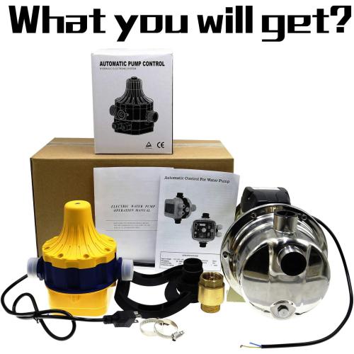 3/4HP water pressure booster pump with Smart Controller for whole house，Self-priming Jet Transfer Pump Pressure Switch Automatic System 110v AC for Lawn Garden Sprinkler Irrigation