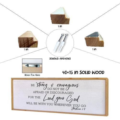 Size 40x 15 Be Strong And Courageous Sign Wall Decor 40x15 Large Farmhouse Living Room Plaque Joshua 1:9 Bible Verse Inspirational Quote Positive Faith Home Hanging Rustic Catholic Scripture Christian Art (Wood)