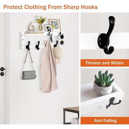 Coat Rack Wall Mount with Shelf, Coat Hanger Wall Mount with Key Hooks and Mail Holder, Wood Entryway Floating Shelf with Hooks and Storage, Hat Rack for Wall Key Holder Mail Organizer