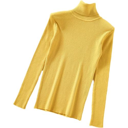 Turtleneck Women Pullover Sweater Spring Jumper Knitted Basic Top Fashion Autumn Long Sleeve Korean Ladies Clothes Yellow ( Size M)