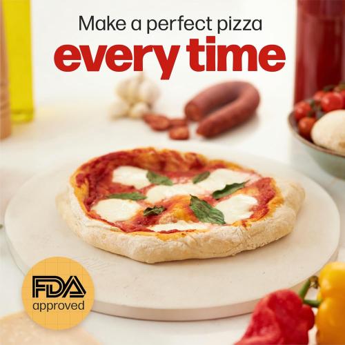 HANS GRILL PIZZA STONE | Circular Pizza Stone For Oven Baking & BBQ Grilling With Free Wooden Peel | Extra Large Round 15 Inches Diameter (38CM) Durable Cordierite Cooking Stone.