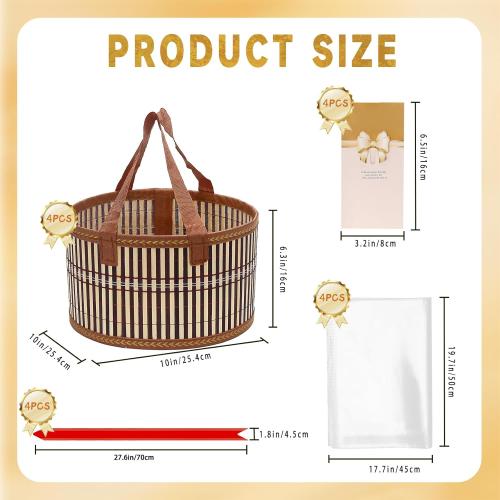 Baskets for Gifts Empty Set of 4, Bamboo Woven Gift Basket with Wrap Bags, Pull Bows, Raffia, Greeting Cards – Gift Basket Making Kit for Birthday, Shower, Housewarming