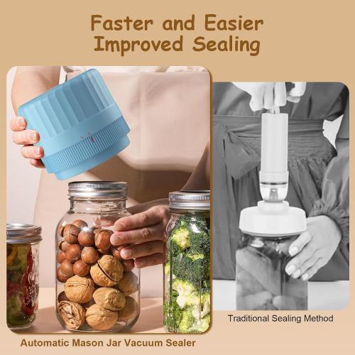 Electric Mason Jar Vacuum Sealer - Fully Automatic Mason Jar Vacuum Sealer Kit for All Mason Jars with Regular Lids and Wide Mouth Lids, A Must-Have Tool for Canned Foods/Pantry - Blue