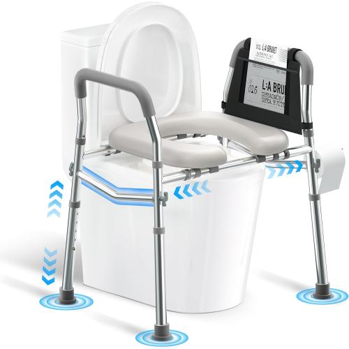 Raised Toilet Seat with Handles, Height and Width Adjustable FSA/HSA Eligible Toilet Seat Risers for Seniors 400lb Cozy Padded Raised Toilet Seat for Elderly, Handicap and Disabled Grey