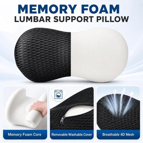Lumbar Support Pillow - Memory Foam Back Cushion for Chair