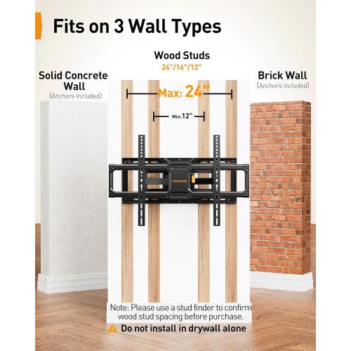 Perlegear AuraFrame™ Pre-Assembled TV Wall Mount with LED Light for 42″–90″ TVs up to 150 lbs, Full Motion Wall Mount, Tilt, Swivel & Extension, TV Backlights with Music Sync, Max VESA 600 x 400mm